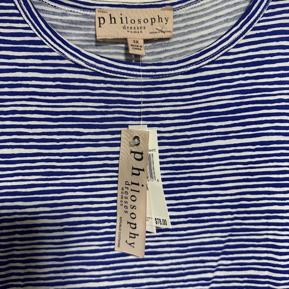 Philosophy Women's Dress 3X Blue/White Striped Sleeveless Midi NWT - Picture 4 of 10